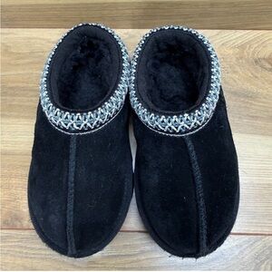 UGG Kids Black Slippers with Silver Accents